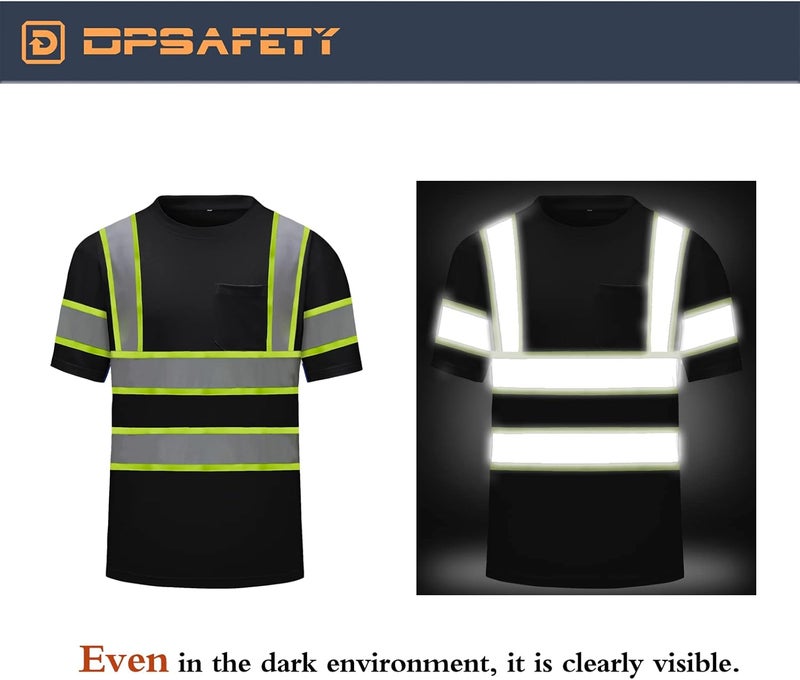 DPSAFETY High Visibility Shirts Quick Dry Safety T Shirts with Reflective Strips and Pocket Short Sleeve Mesh Hi Vis Construction Work Class 2 Shirt for Men/Women Black,4XL - Image 5